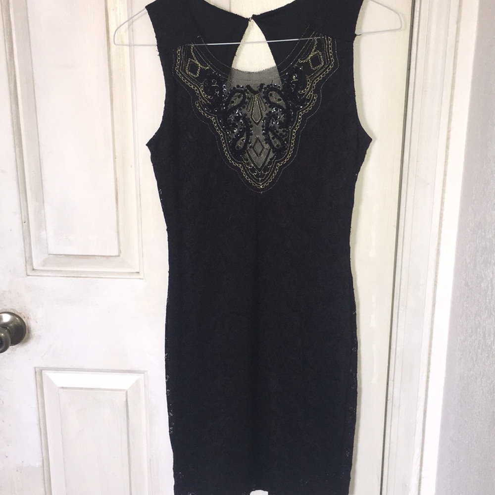 Black beaded mini dress